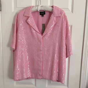 J. Crew Collection Pink Sequin Short-Sleeve Button-Down Shirt